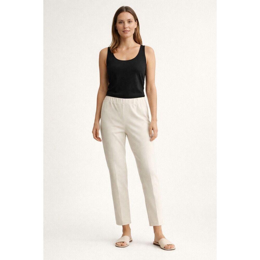 Eileen Fisher Ivory Stretch Ankle Pants Women M Pull On USA
